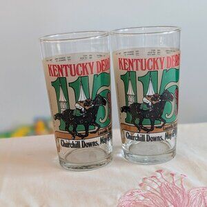 VTG Set of 2 80s Kentucky Derby Mint Julep Glasses 1989 Official Tumbler Horse